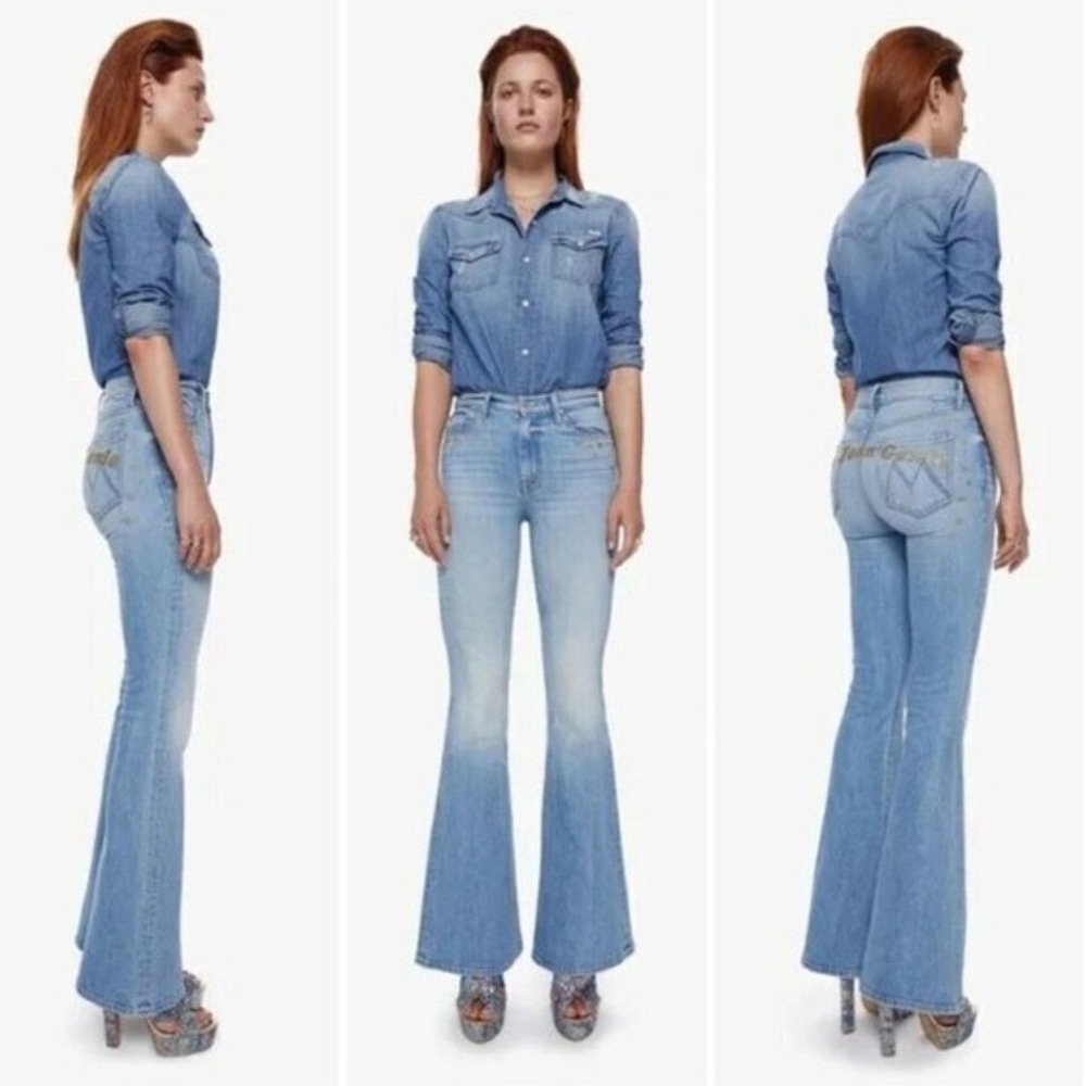 MOTHER x Bowie Super Cruiser Jeans Sz 27 The Jean Genie Flare Gold Star
